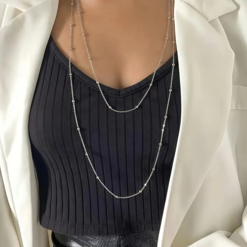 White Rhodium Layered Necklace